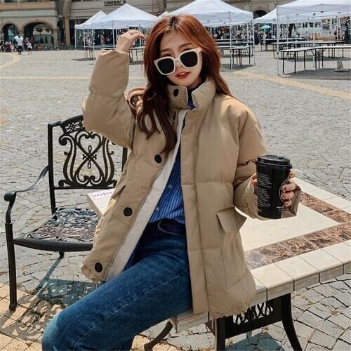 Oversize Winter Bread Clothes Women Short Solid Jackets Thicken Woman Parkas Cotton Padded Plus Size Korean Coats Stand Collar