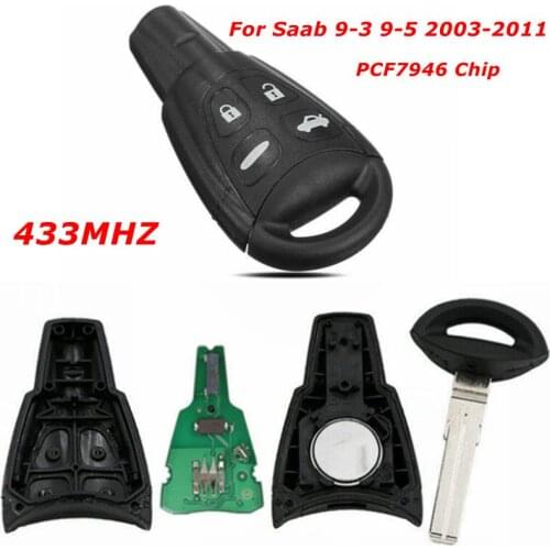 1Pcs Black 4 Button Entry Remote Car Key Fob PCF7946 Chip 433MHZ For Saab 9-3 9-5 2003-2011