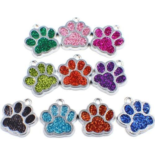 10PCS Colorful Glitter Enamel Glitter Dog Footprints Pendant Necklace Charms For Handmade Jewelry Keychain