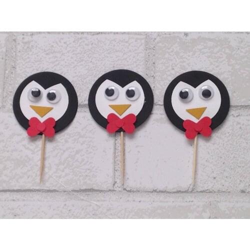 12pcs Penguin cupcake topper, for Black White Fashion kids girls dress Birthday Wedding Baby Shower Party Decorations