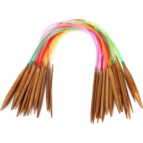 18 Pairs 16Inch Multicolor Carbonized Bamboo Circular Tube Knitting Needles 40Cm
