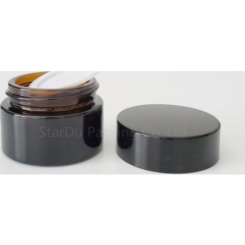 200pcs/lot 5g 10g 15g 20g 30g 50g glass jars for cosmetics Amber Glass Cream Jars Cosmetic Packaging with lid black plastic caps