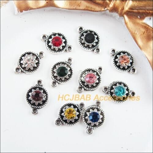 30 New Sun Charms Tibetan Silver Tone Retro Mixed Crystal Connectors 9x14mm