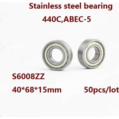 50pcs/lot S6008ZZ 40x68x15mm ABEC-5 Stainless steel bearing Double metal shielded cover Deep Groove Ball bearing S6008 ZZ 6008ZZ
