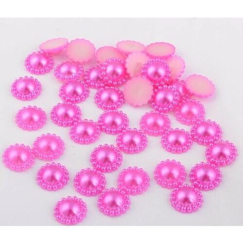 BOLIAO DIY 40Pcs 12*12 mm( 0.47*0.47 in ) AB Half Round Shape Hot Pink Resin Flat Back Scrapbook Glue On Home Decoration No Hole