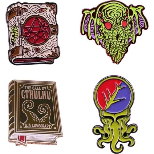 Octopus Kraken SeaMonster Cthulhu Mythos Brooches Necronomicon Evil Book Enamel Pin Halloween Jewelry jk rowling book Lover Gift