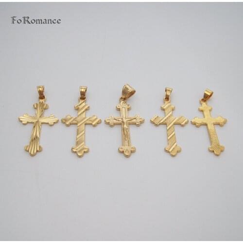 5 STYLES YELLOW GOLD OVERLAY 18INCH WATER WAVE CHAIN JESUS CROSS GOD CUTE CARVED PENDANT CORSS NECKLACE GREAT GIFT