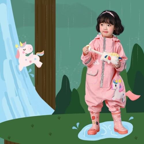 Fashion Cartoon Waterproof Kids Children Reflective Kids Jumpsuit Raincoat Hooded Girls Students 0.8-1.3 Meters Raincoat Kids