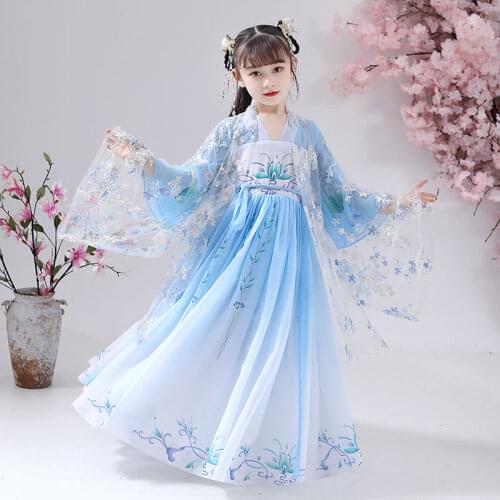 Elegance Chinese Traditional Hanfu Costume Gilr Ancient Han Dynasty Dress Oriental Princess Dresses Kids Tang Dynasty Dance Wear