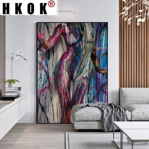 HKOK Abstract Colorful Nude Sexy Woman Body Painting Wall Art Canvas Home Decor Posters And Prints Pictures For Living Room
