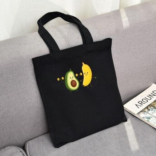 Women Canvas Shoulder Bag Love Story Female Cotton Cloth Handbag Casual Tote Simple Eco Shopping Bags Banana Avocado Friends