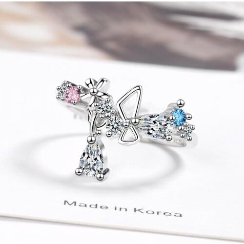 Ring female Korean version small fresh and cute sweet bowknot water drop inlaid zircon simple opening