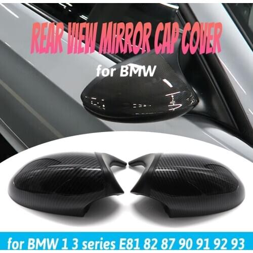 M3 Style Carbon Fiber Look 2pcs Replacement Horn Shape Rearview Mirror Caps for BMW 1 3 Series E81 E82 E87E90 E91 E92 E93