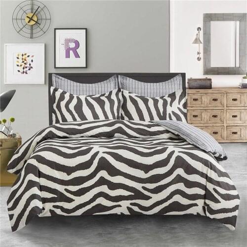 Zebra Printed Geometric Bedding Set Double Queen King Bed Soft Reversible Striped Duvet/Quilt Cover with Pillowcase