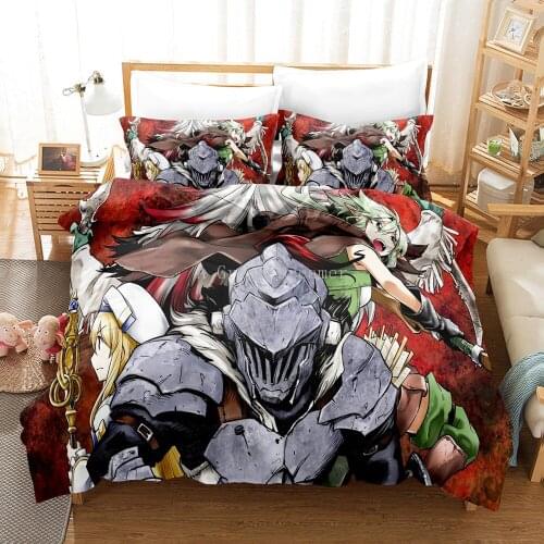 Bedding Set Anime Goblin Slayer Duvet Cover With Pillowcase Cartoon Bedclothes Queen King Size For Kids Adults Bedroom Decor