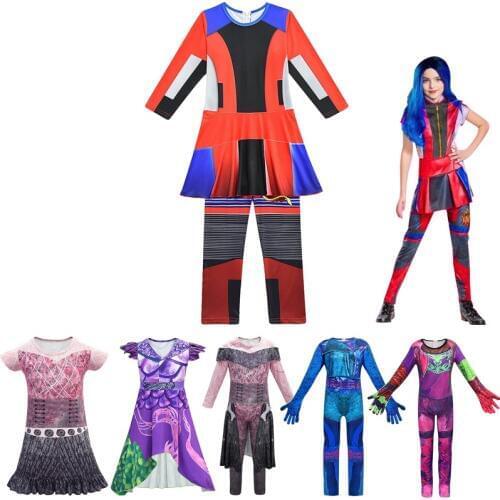VOGUEON Descendants 3 Halloween Costume for Girls 3D Print Dragon Mal Evie Jumpsuit Outfit Children Princess Party Fancy Clothes