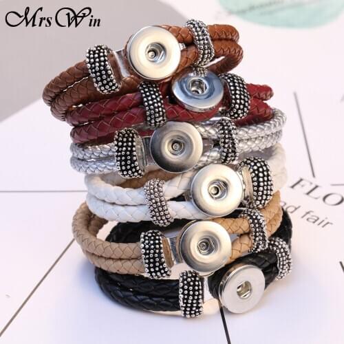 New Braided Leather Snap Button Bracelet Fit 20MM 18mm Snap Jewelry Handmade Leather 18mm Snap Bracelets Snaps Jewelry