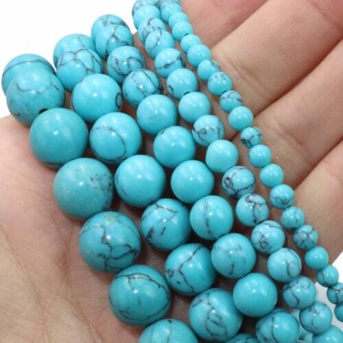 Natural Stone Blue Lake Howlite Turquoises Round Loose Beads For Jewelry Making Fit Diy Bracelet Necklace 4 6 8 10 12MM