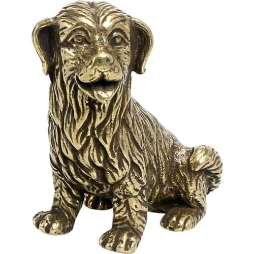 Brass Cute Golden Retriever Figurines Miniatures Home Office Decoration Accessories Animal Puppy Antique Copper Crafts Gifts