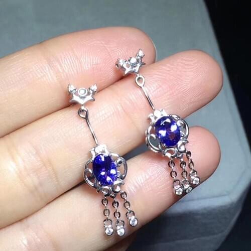 Fashion Classic 100% Natural and real Tanzanite Earring 925 sterling silver Fine jewelry