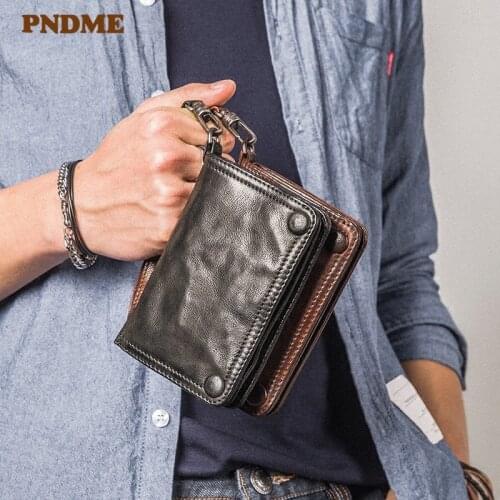 Fashion simple genuine leather mens short wallet casual handmade luxury sheepskin folds youth anti-theft card holder coin purse
