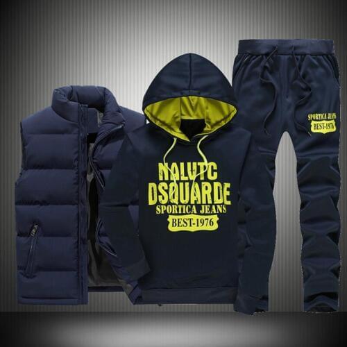 Winter Tracksuit Mens Hoodie Men Casual Active Suit Zipper Outwear Jacket Pants Sets and Warm Down Vest Jacket Pants set