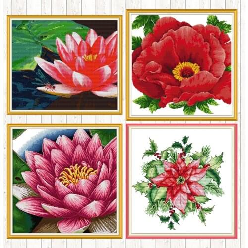 Begonia Flowers Counted Cross Stitch Sets Flowers Series 14CT 11CT Printed on Canvas DIY Lotus Embroidery Kit Pattern Needlework