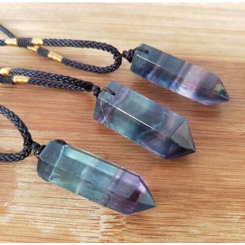 Natural Colorful Striped Column Pendant Fluorite Quartz Crystal Stone Point Healing Hexagonal Quartz Wand Treatment Stone