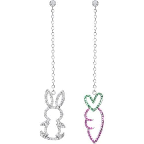 New fashion rabbit and carrot asymmetric zircon earrings, long tasseled earrings for women/girls ER-318
