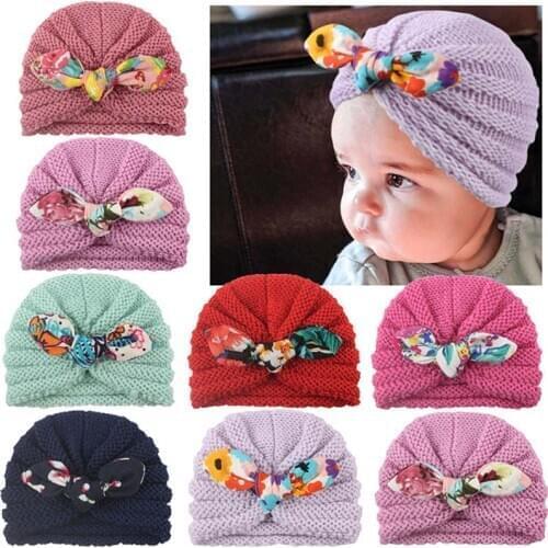 Fashion New Cotton Girl Hat Autumn Winter Baby Boy Girl Hat Colorful Bow Elastic Cute Baby Turban Cap For 0-3 year czapka zimowa