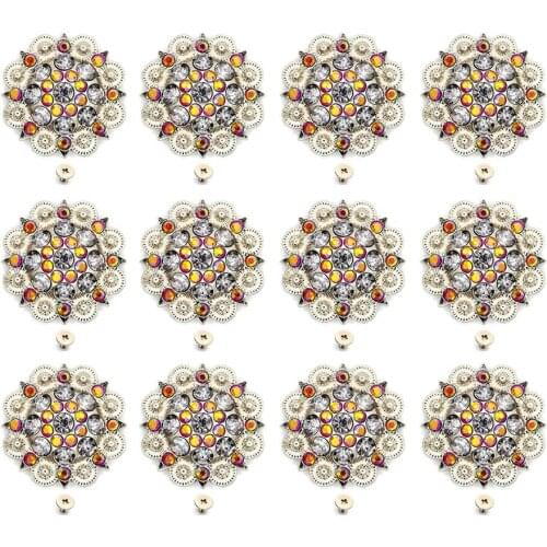 Orange color Diameter 3.7CM Metal flower Conchos white rhinestone decoration Belt accessories accessories