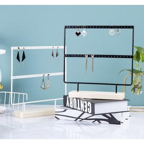 Organizer Display Stand Wooden Base Metal Ear Studs Pendant Earrings Presenting Rack Iron Solid Jewelry Holder 24/44/66 Hole