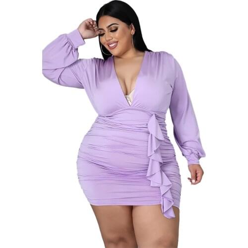 Autumn Clothes Women Solid Color Pleated Sexy Plus Size Dress Bodycon Maxi Dresses for Women Wohlesale Drop Shipping