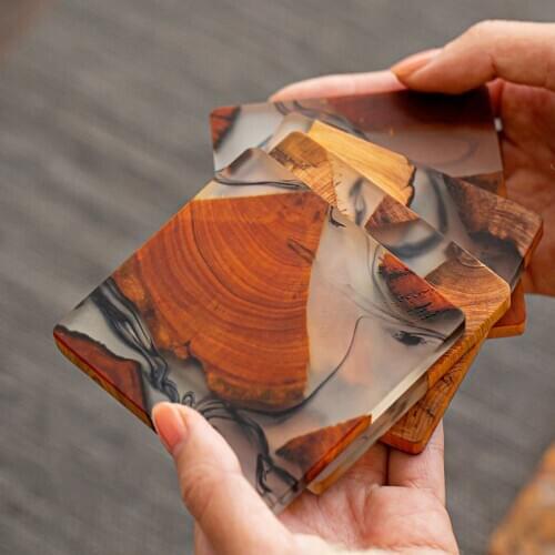 Solid Wood Resin Coaster Simple Japanese Style Heat Insulation Tea Ceremony Household Decorative 8*0.8CM Anti Scald Cup Mat