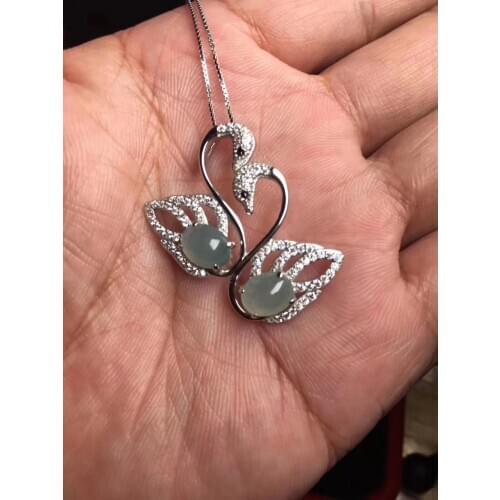 Natural light jade Pendant natural gemstone pendant 925 sterling silver Fashion Elegant lovely Couple Swan girl gift jewelery