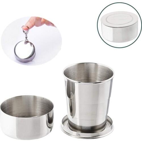 Portable Stainless Steel Camping Mug Folding Cup Outdoor Travel Demountable Collapsible Cup Telescopic Cup With Keychain 150ml