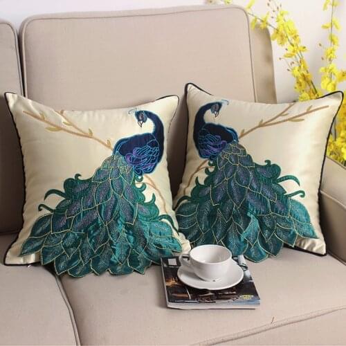 Luxury Cotton Cushion Cover Peacock Pattern Pillow Cover Home Decoration Sofa Living Room 45x45cm/30x50cm Dropshipping