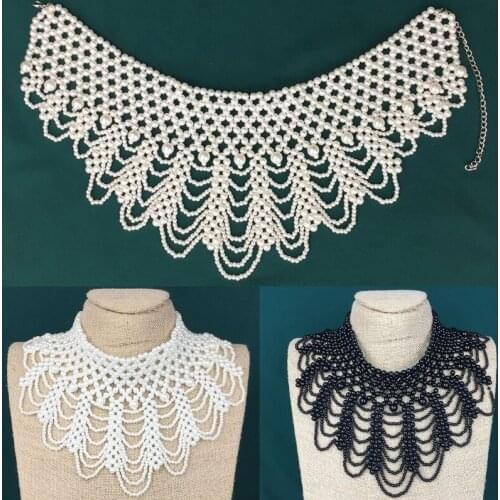Detachable Blouse Fake Collar Elegant Faux Pearl Beaded False Collars Choker NecklaceSummer Cloth Accessory