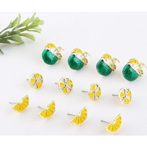 6pcs Summer refreshing lemon slice stud Earrings coconut milk Ladies Fruit Earrings For Women needle DIY earrings nail material