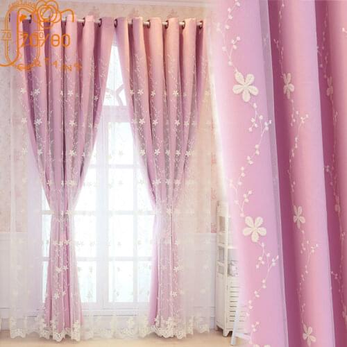 Net Red Princess Douyin Double-Layer Curtains for living room Bedroom Girl Hipster Warm Korean Girl Embroidery General Pleat
