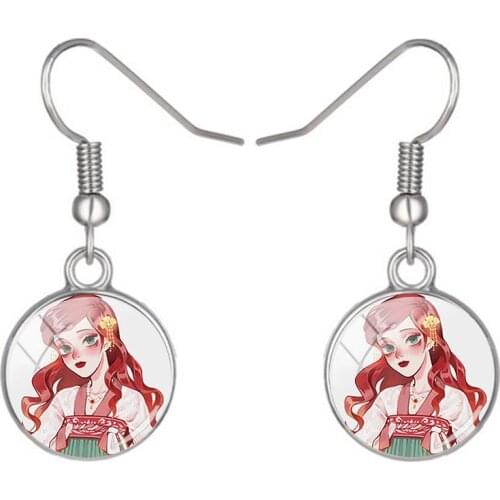 Disney Cute Princess Pendant Earrings Glass Earrings Jewelry Fashion Glass Convex Spherical Pendant Earrings