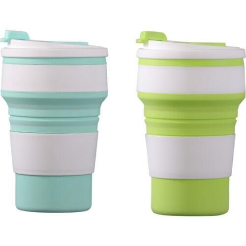 350ML Collapsible Silicone Cup Lid Non-Slip Coffee Cup Pocket Size Folding Camping Cup with Lids Portable Bottle