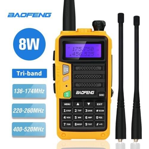 Tri-Band Baofeng UV-5R Pro Walkie Talkie 8W Two Way Radio 220-260MHz VHF UHF FM Transceiver UV 5R Upgrade Portable Ham Radios