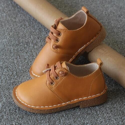 Childrens Shoes Girls Princess Shoes Cowhide Genuine Leather Shoes Retro Boys Flats Baby Toddler Shoes Lace Up White Black 21-30