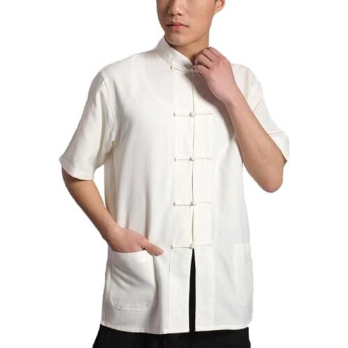 Umorden Short Sleeve Cotton Tang Suit Top Men Kung Fu Tai Chi Uniform Shirt Blouse Summer Traditional Chinese Clothes for Men