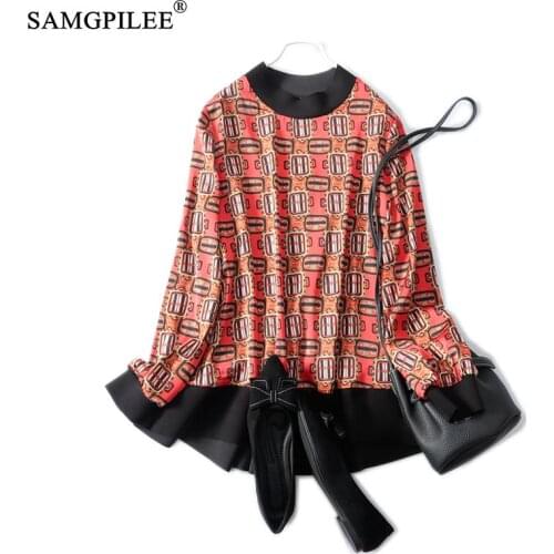 Winter Tshirt 2021 New European Geometric A Line Korean Fashion Chiffon And Space Cotton Full Sleeve Autumn Women T-shirts 4XL