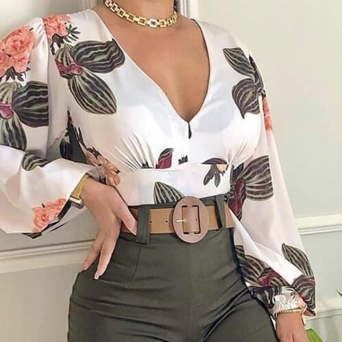 Fashion New Sexy T-shirt Women Sexy Lantern Sleeve Floral Print Thin Long Sleeve V-Neck T Shirt Y2k Top Tops Women 2021 Футболка