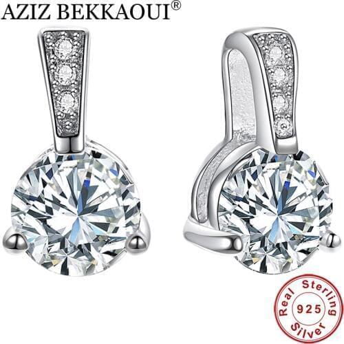 AZIZ BEKKAOUI 100% 925 Sterling Silver Classic Crystal Small Stud Earrings for Women Romantic Real Silver Jewelry Gift