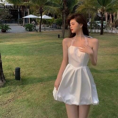 JuneLove Summer Sexy Elegant Strap Dress Women Sweet Sleeveless Party Mini Dress Casual Kawaii Beach Club Fairy Dress 2021 New