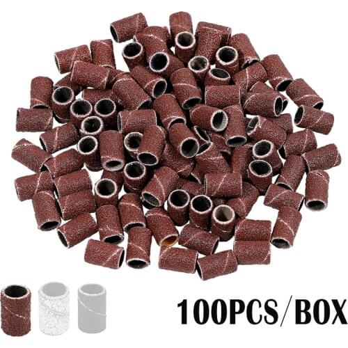 100PCS 80# Nail Art Sanding Bands Electric Nail Drill Machine Tools Grinding Coarse Sand Ring Drill Bits Accessory For Manicure